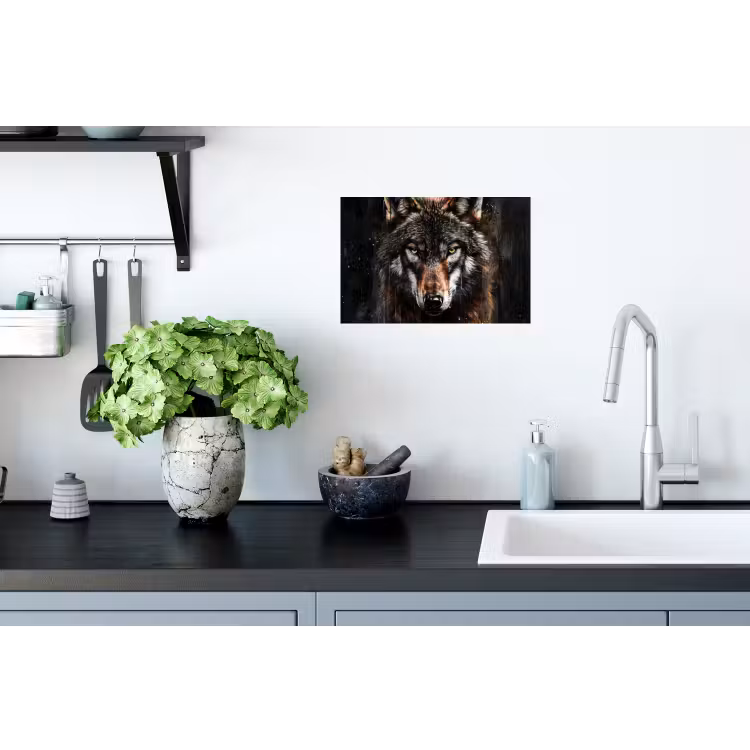 Dieren - Wolf - Portret - Zwart - Bruin Muursticker klein -keuken
