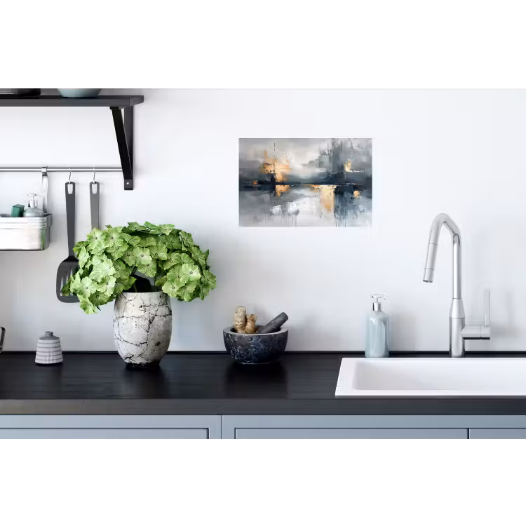 Kunst - Grijs - Goud - Abstract Muursticker klein -keuken