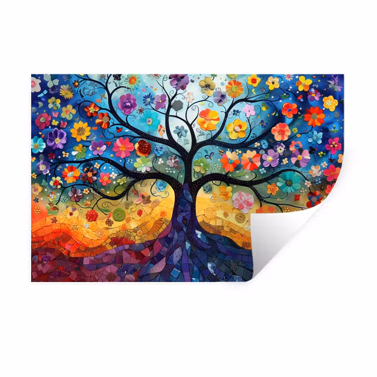Kunst - Levensboom - Bloemen - Hippie Muursticker klein -3d