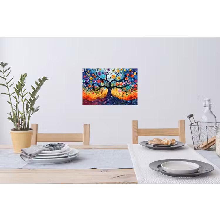 Kunst - Levensboom - Bloemen - Hippie Muursticker klein -eettafel