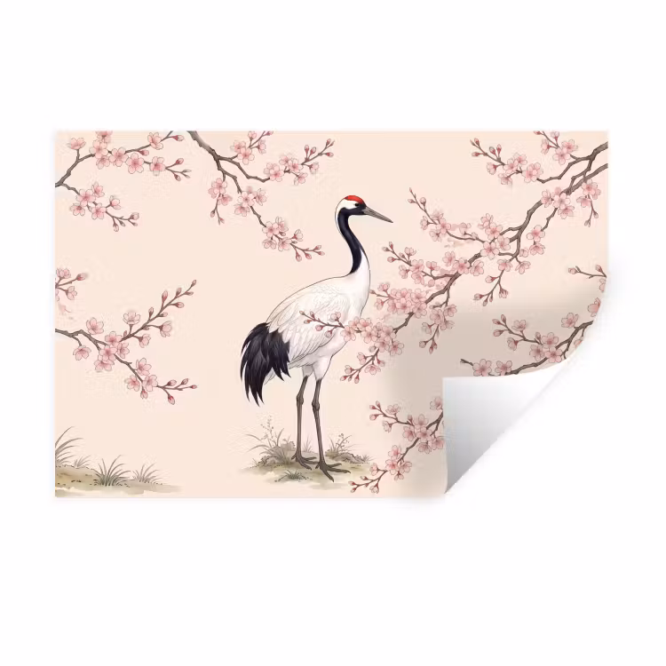 Aziatisch - Kraanvogel - Beige Muursticker klein -3d