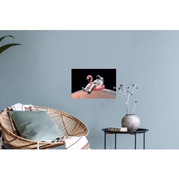 Astronaut - Flamingo - Zwemband - Roze Muursticker klein -plant