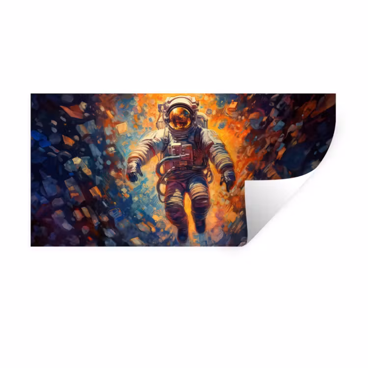 Astronaut - Neon - Oranje - Ruimte Muursticker klein -3d