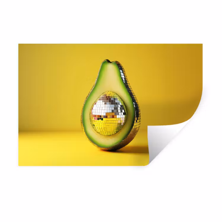 Avocado - Discobal - Geel - Glitter Muursticker klein -3d