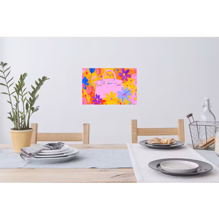 Tas - Roze - Bloemen Muursticker klein -eettafel