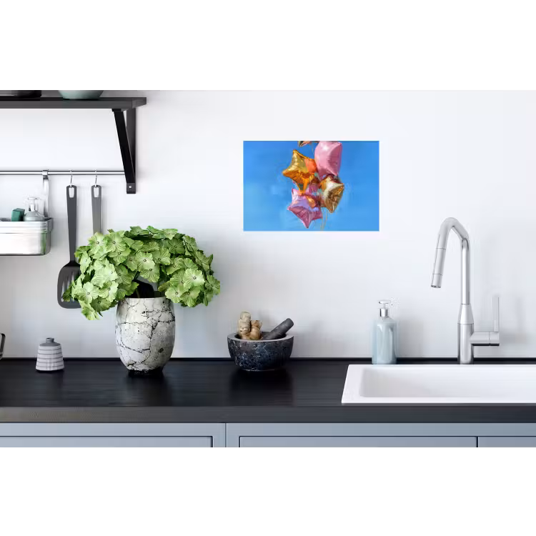 Ballonnen - Goud - Stervorm - Roze Muursticker klein -keuken