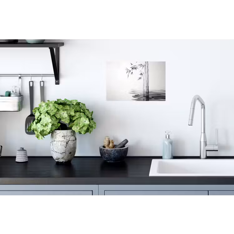 Bamboestammen - Water - Minimalistisch - Wit Muursticker klein -keuken