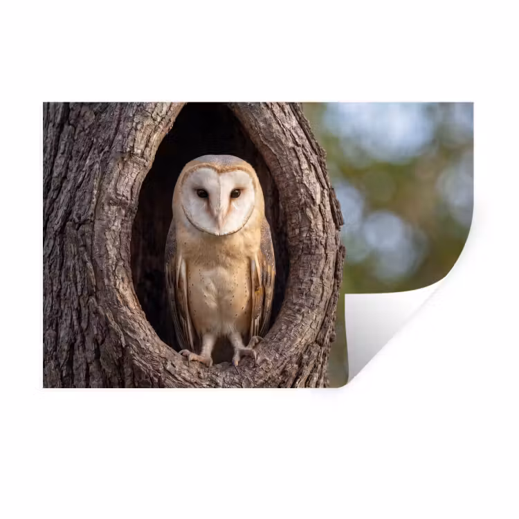 Kerkuil - Boom - Natuur - Bruin Muursticker klein -3d