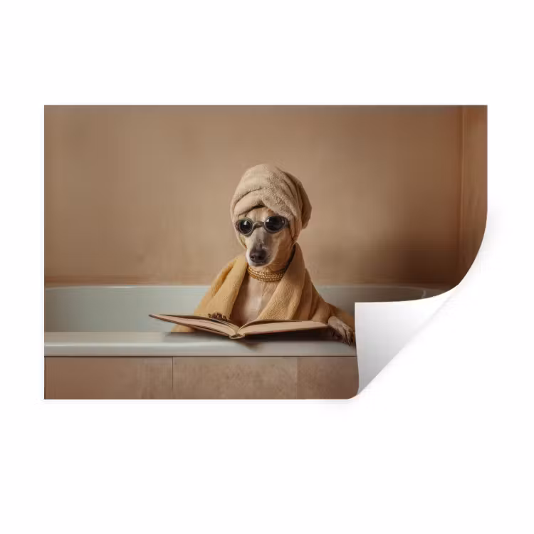 Bad - Hond - Boek - Zonnebril Muursticker klein -3d