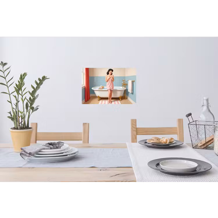 Badkamer - Vrouw - Roze Muursticker klein -eettafel