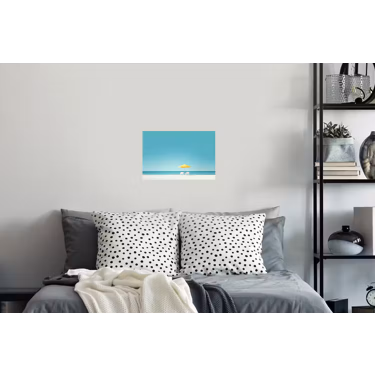 Strand - Blauwe lucht - Geel - Parasol Muursticker klein -slaapkamer