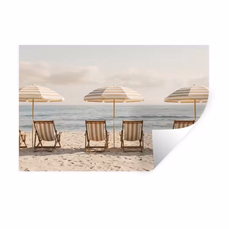 Strand - Stoelen - Parasol Muursticker klein -3d