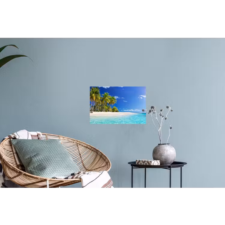 Strand - Zee - Palmboom - Zon - Zomer Muursticker klein -plant