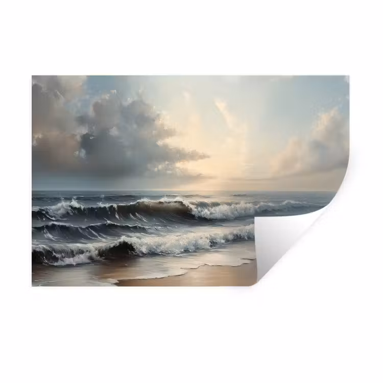 Strand - Zee - Zonsondergang Muursticker klein -3d
