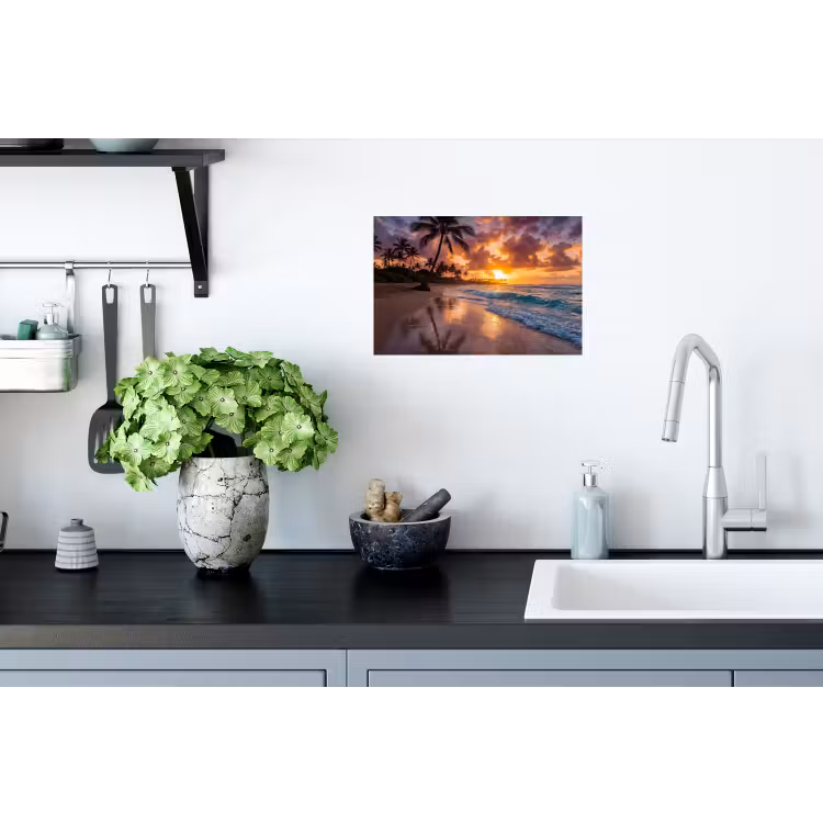 Strand - Zonsopgang - Tropisch - Natuur - Oranje Muursticker klein -keuken