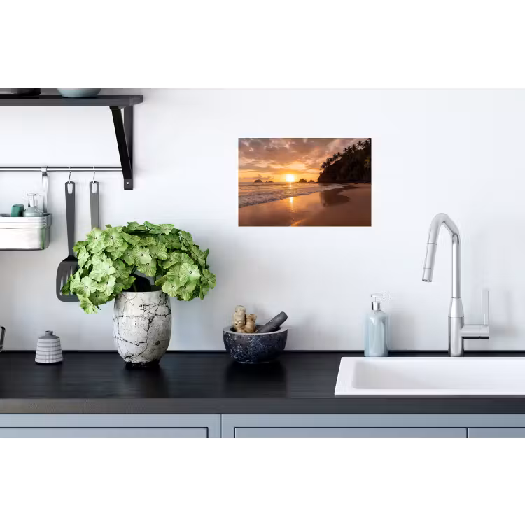 Strand - Zonsondergang - Natuur - Tropisch - Oranje Muursticker klein -keuken