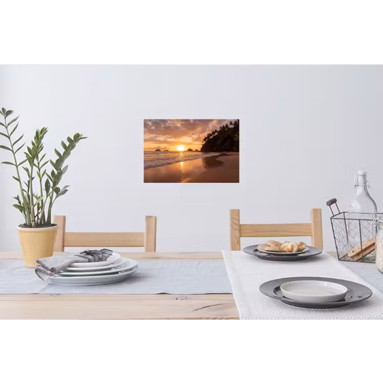 Strand - Zonsondergang - Natuur - Tropisch - Oranje Muursticker klein -eettafel