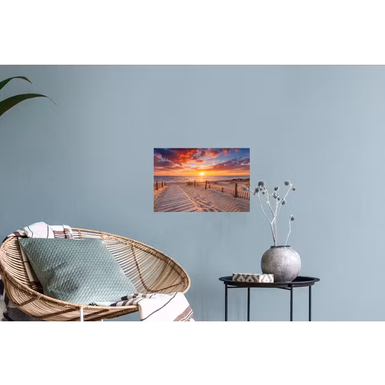 Strand - Zonsondergang - Zee - Natuur - Oranje Muursticker klein -plant