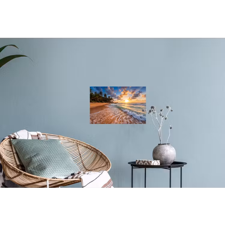 Strand - Zonsondergang - Golven - Natuur - Goud Muursticker klein -plant