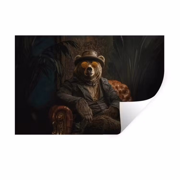 Beer - Bruin - Pak - Hoed Muursticker klein -3d