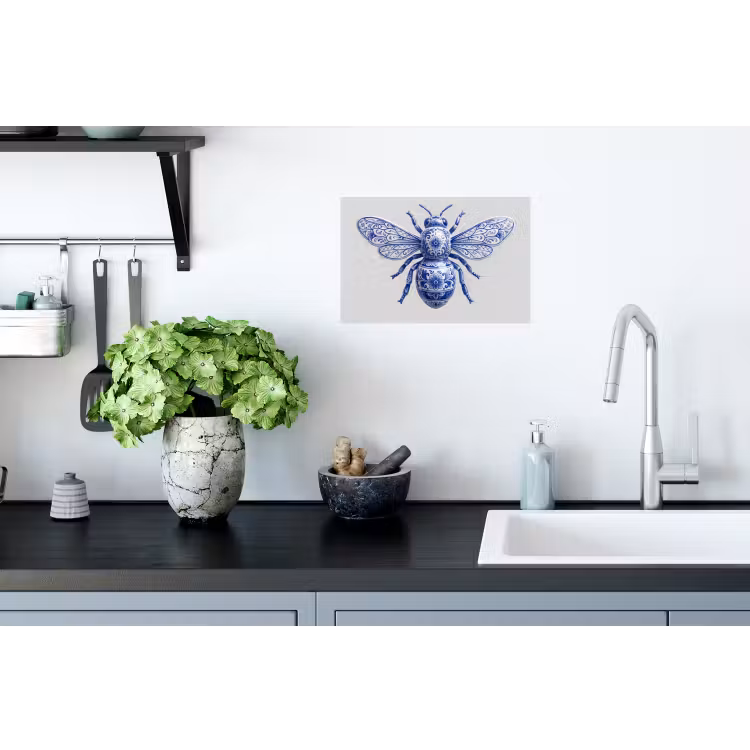 Bij - Modern - Delfts - Blauw Muursticker klein -keuken