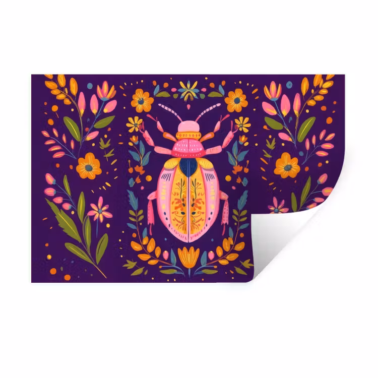Kever - Felgekleurd - Bloemen - Bladeren Muursticker klein -3d