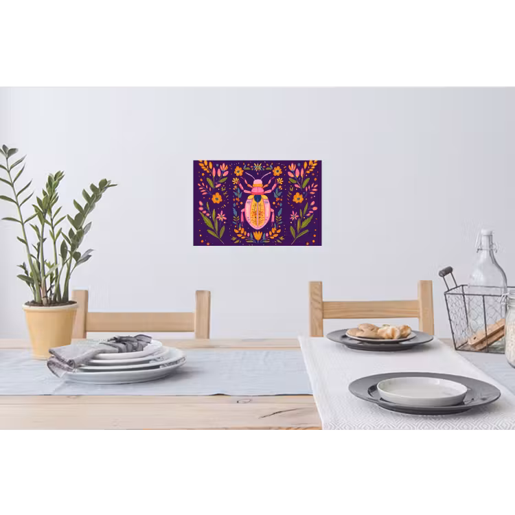 Kever - Felgekleurd - Bloemen - Bladeren Muursticker klein -eettafel