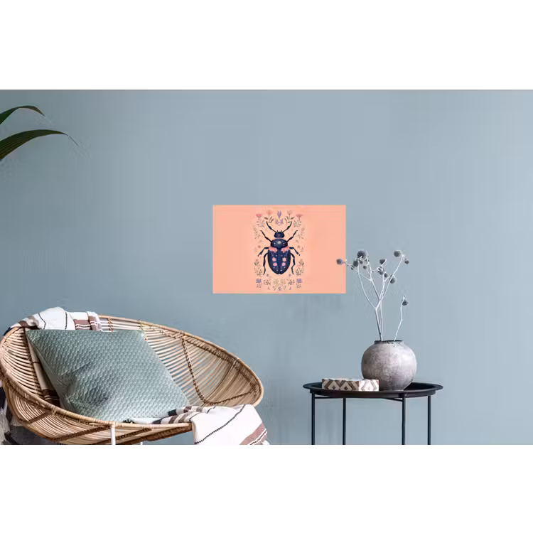 Kever - Donkerblauw - Bloemen - Sierlijk Muursticker klein -plant