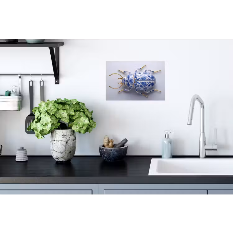 Kever - Delfts - Blauw - Goud Muursticker klein -keuken