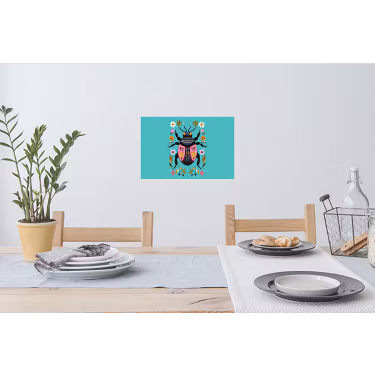 Kever - Bloemmotieven - Turquoise - Bladeren Muursticker klein -eettafel