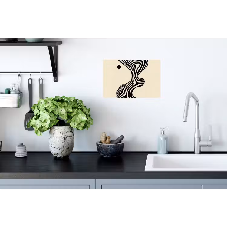 Beige - Lijnen - Golvend - Abstract Muursticker klein -keuken