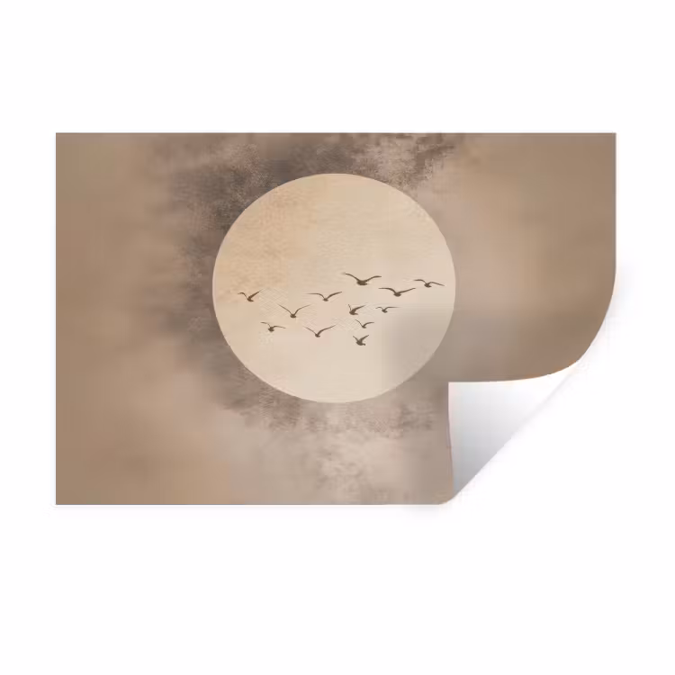 Vogel - Beige - Japandi Muursticker klein -3d