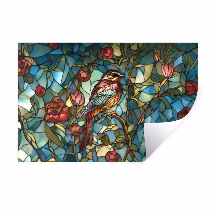 Vogel - Tak - Rozen - Mozaïek Muursticker klein -3d