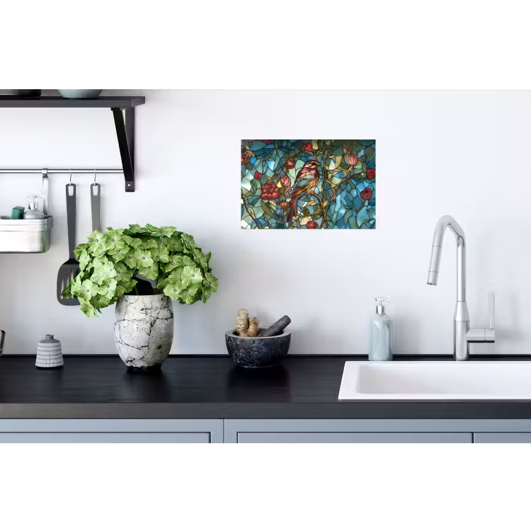 Vogel - Tak - Rozen - Mozaïek Muursticker klein -keuken