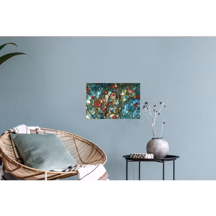 Vogel - Tak - Rozen - Mozaïek Muursticker klein -plant
