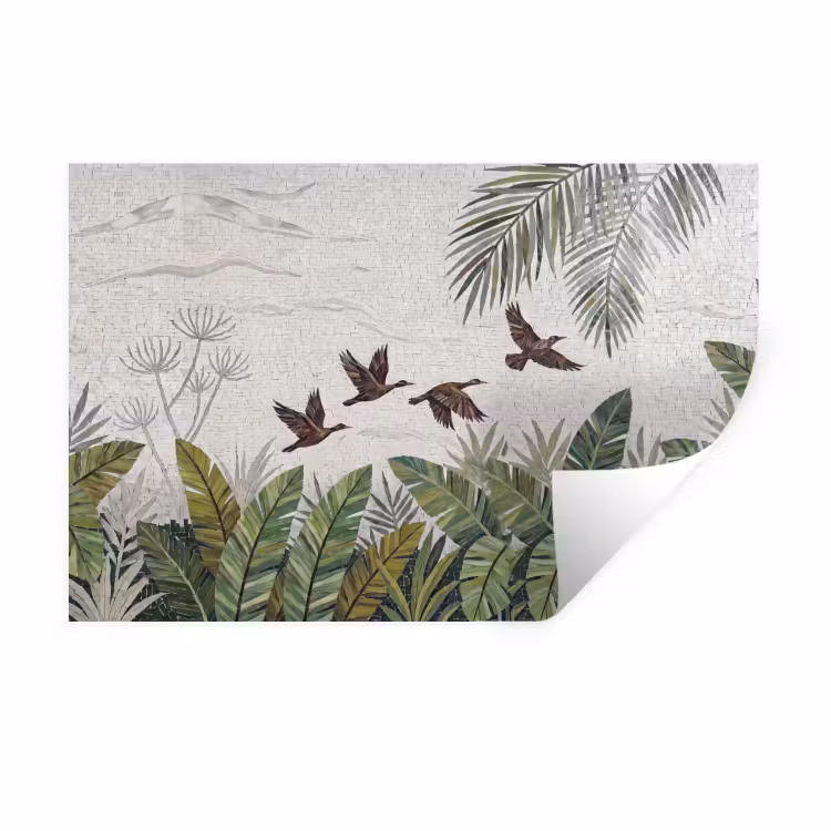 Vogel - Vliegend - Tropisch - Mozaïek - Groen Muursticker klein -3d