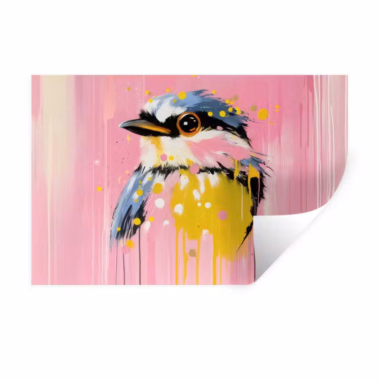 Vogel - Roze - Geel - Blauw Muursticker klein -3d