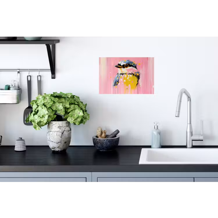 Vogel - Roze - Geel - Blauw Muursticker klein -keuken