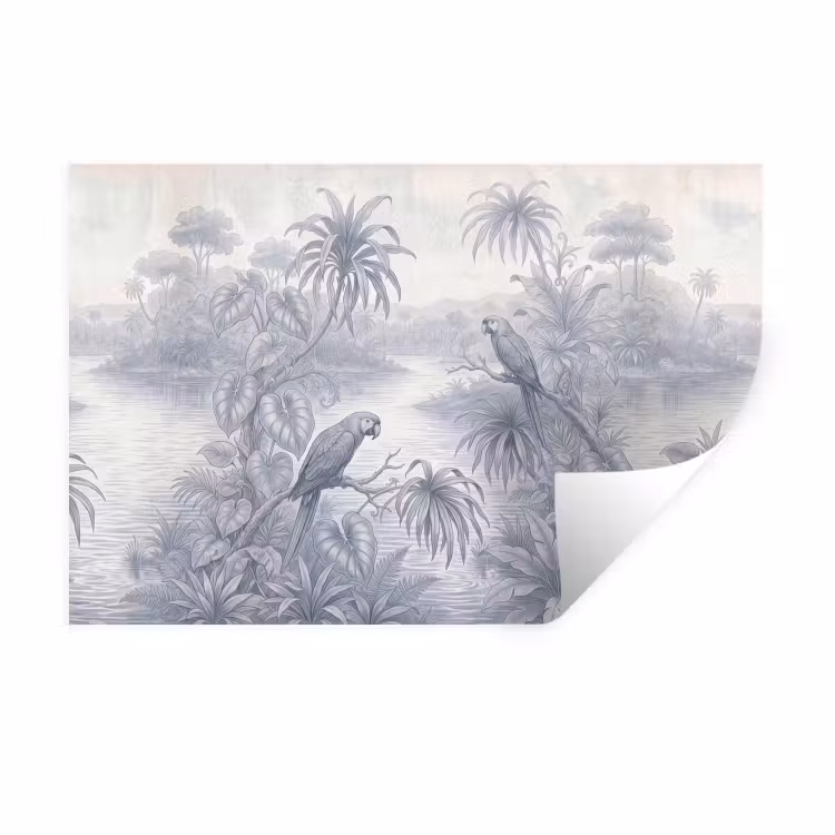 Vogel - Rivier - Tropisch - Illustratie - Blauw Muursticker klein -3d