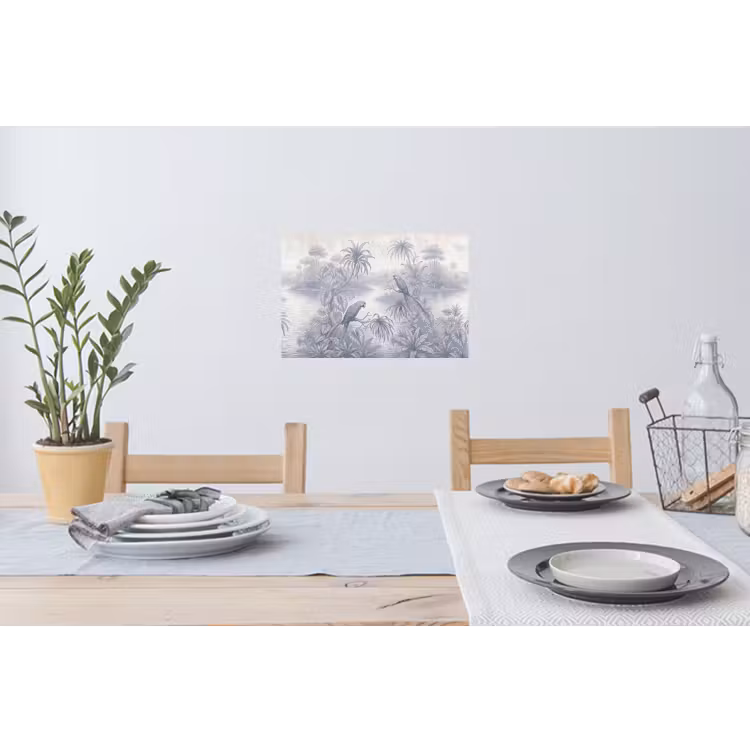 Vogel - Rivier - Tropisch - Illustratie - Blauw Muursticker klein -eettafel