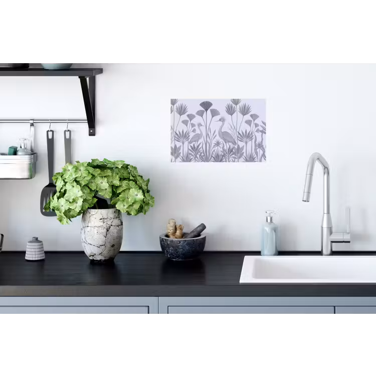 Vogel - Tropisch - Illustratie - Blauwgrijs - Natuur Muursticker klein -keuken