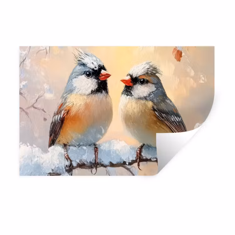 Vogels - Tak - Winter - Sneeuw Muursticker klein -3d