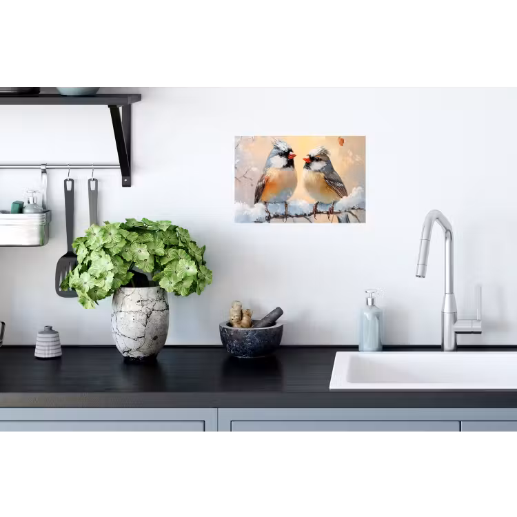 Vogels - Tak - Winter - Sneeuw Muursticker klein -keuken