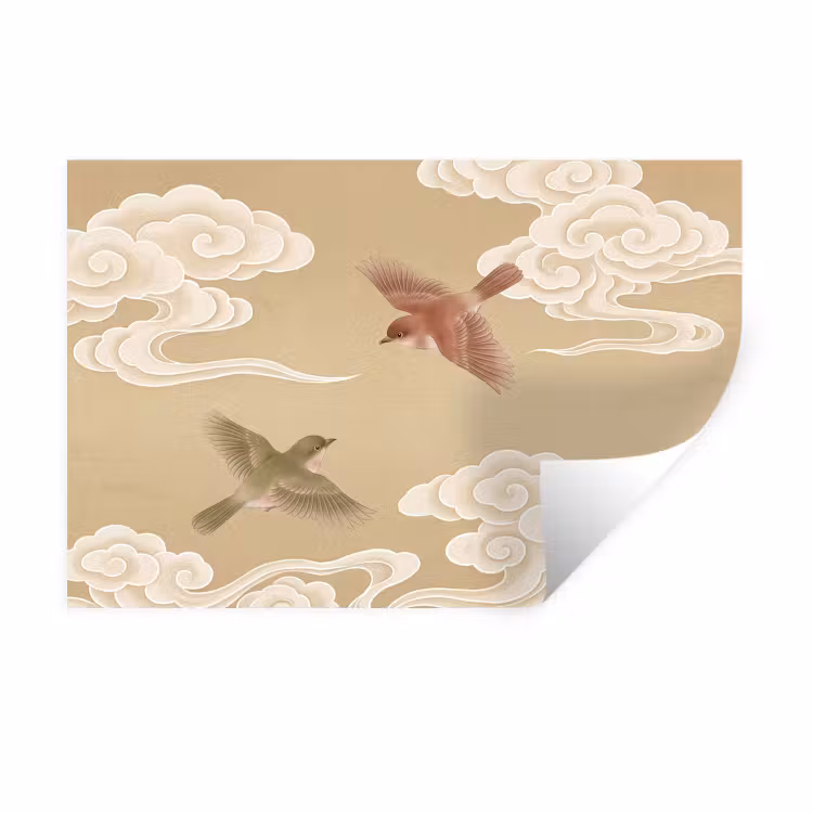 Vogels - Vliegen - Beige Muursticker klein -3d