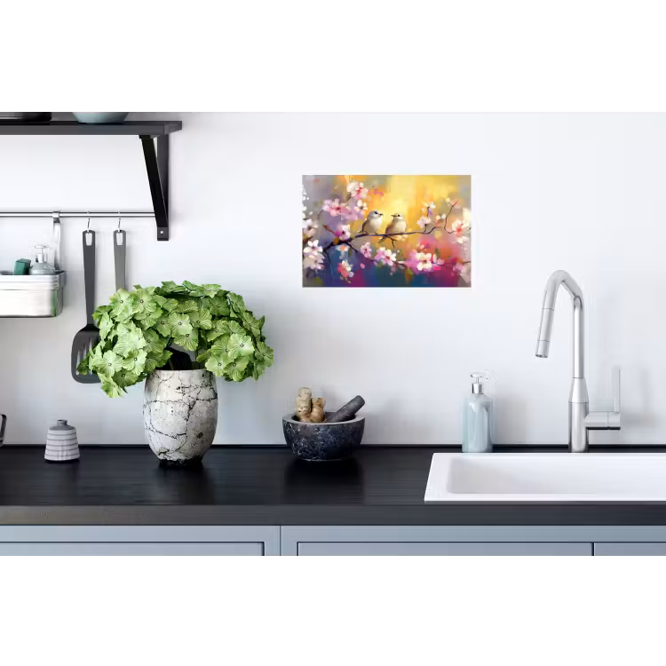 Vogels - Bloemen - Roze Muursticker klein -keuken