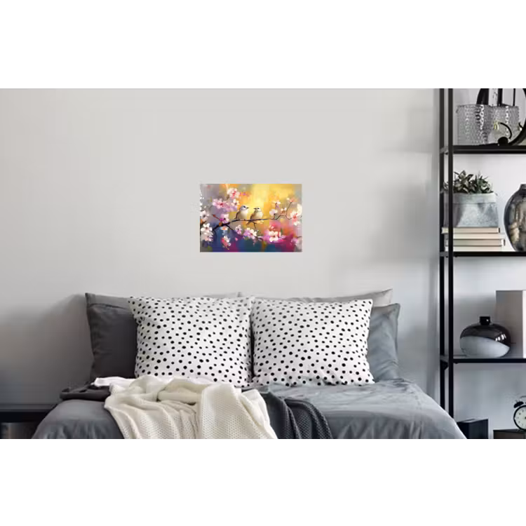 Vogels - Bloemen - Roze Muursticker klein -slaapkamer