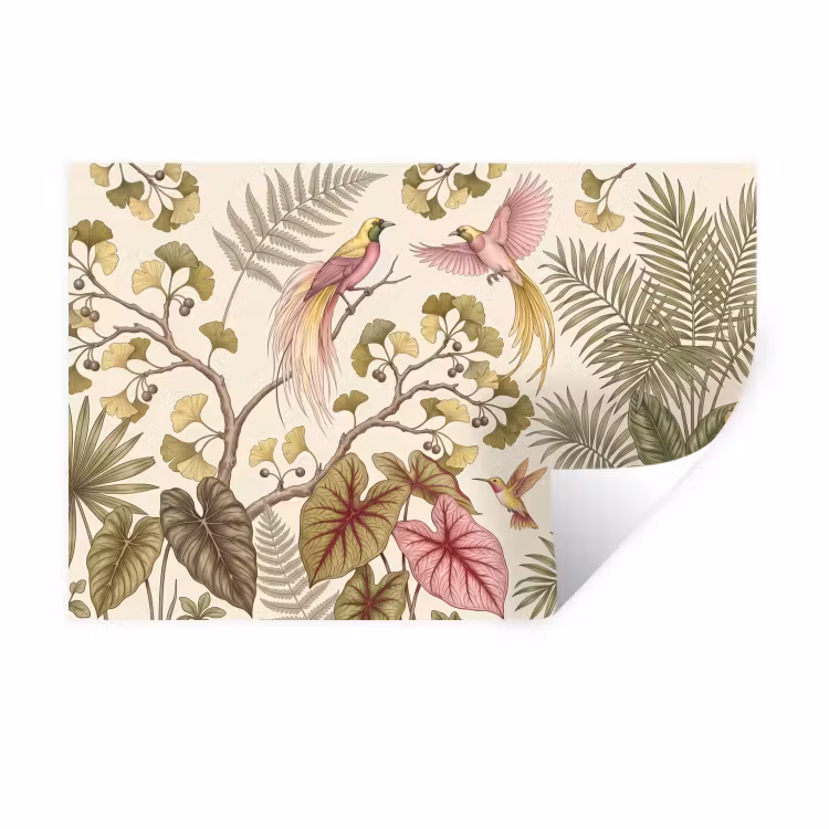 Vogels - Tropisch - Botanisch - Roze Muursticker klein -3d