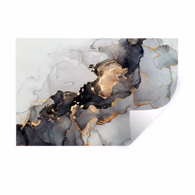 Zwart - Marmer - Luxe - Goud Muursticker klein -3d