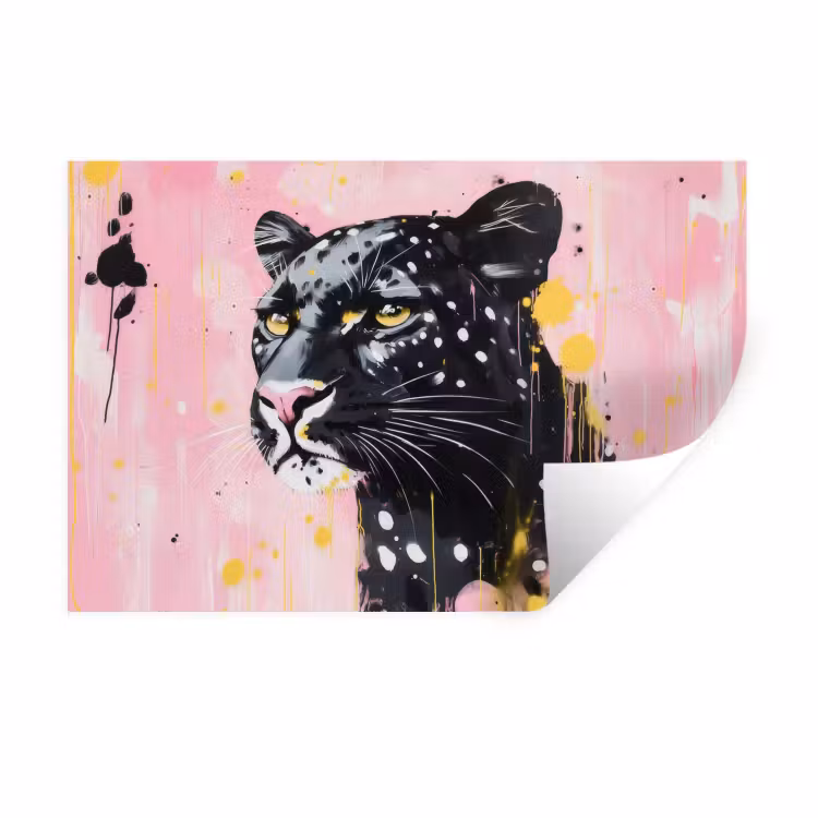 Zwart - Panter - Roze - Abstract Muursticker klein -3d