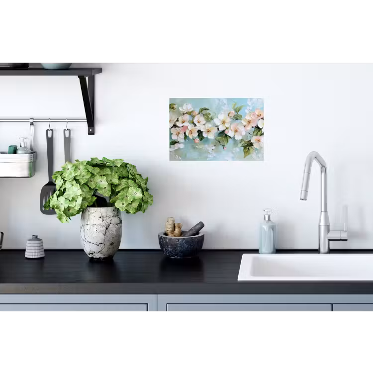 Bloesem - Bladeren - Lichtblauw Muursticker klein -keuken